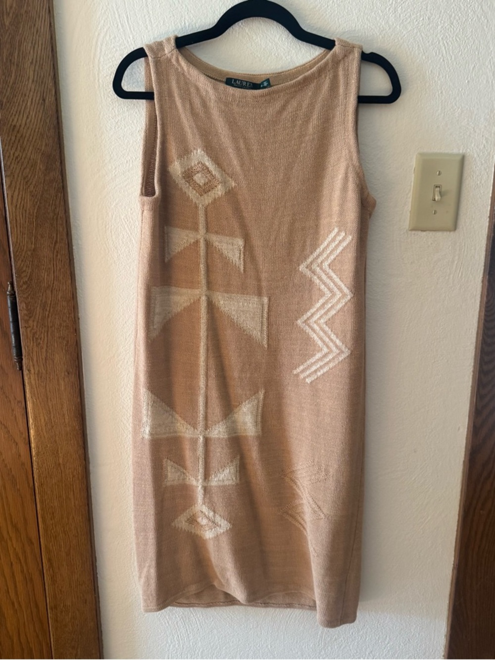 Lauren by Ralph Lauren knee length sweater dress neutral tribal beige cream PM